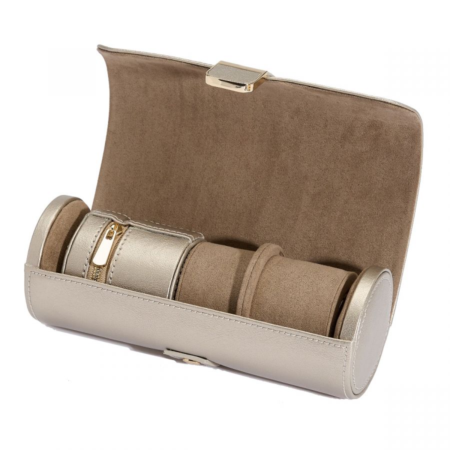 WOLF - Palermo Double Watch Roll With Jewelry Pouch, Pewter