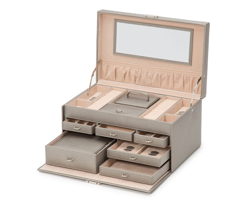 WOLF 1834 Heritage Large Jewelry Box - Pewter Saffiano - view 3