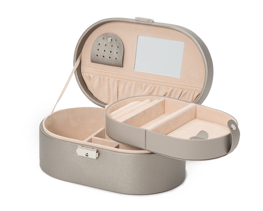 WOLF 1834 Heritage Oval Jewelry Box - Pewter Saffiano - view 3