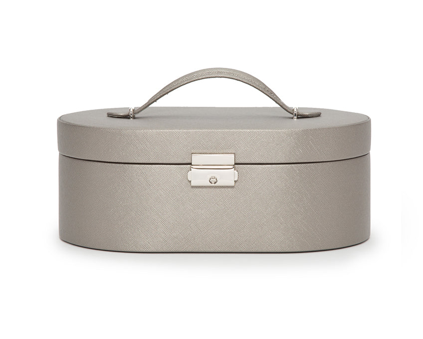 WOLF 1834 Heritage Oval Jewelry Box - Pewter Saffiano