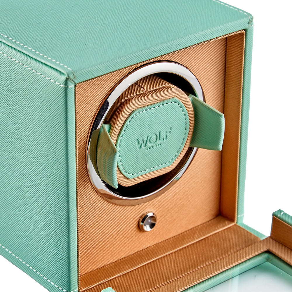 WOLF 1834 - Cub Seltzer Single Watch Winder with Cover - Mint/Peach
