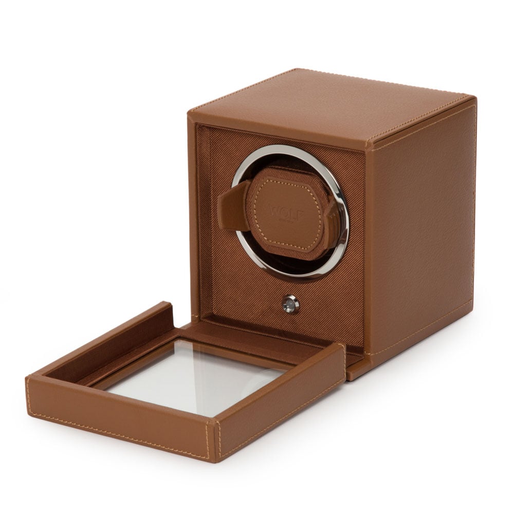 WOLF 1834 - Cub Single Watch Winder with Cover - Cognac