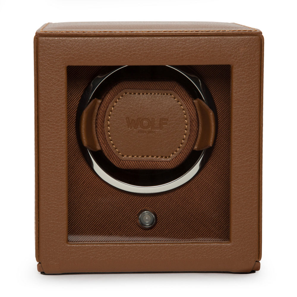 WOLF 1834 - Cub Single Watch Winder with Cover - Cognac