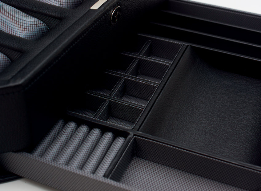 WOLF 1834 - Windsor 10 Piece Watch Box with Drawer - Black/Grey