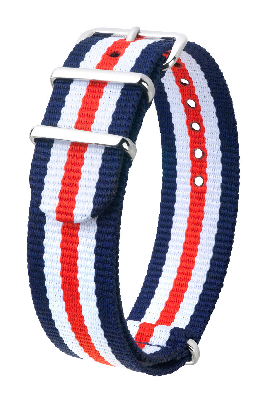 HIRSCH RUSH Military style Nylon Watch Strap 4040 60 - Blue w/White w/Red