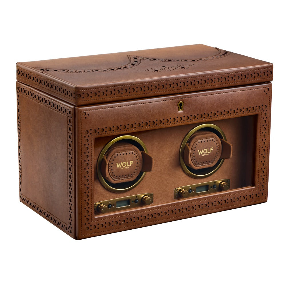 WOLF 1834 Brogue Double Winder with Storage - Burnished Brown