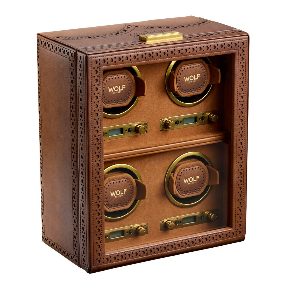 WOLF 1834 Brogue 4 Piece Watch Winder - Burnished Brown