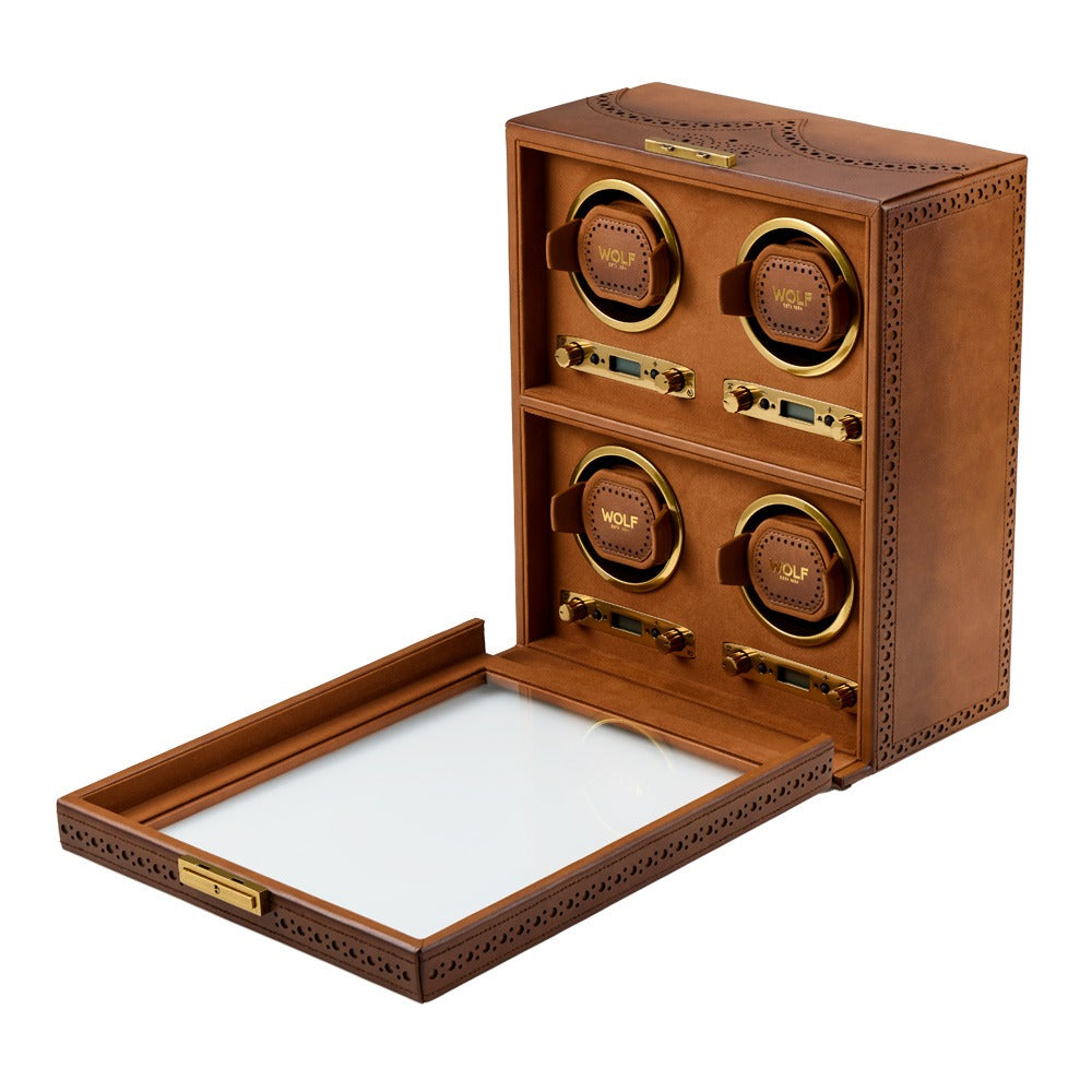 WOLF 1834 Brogue 4 Piece Watch Winder - Burnished Brown - view 2