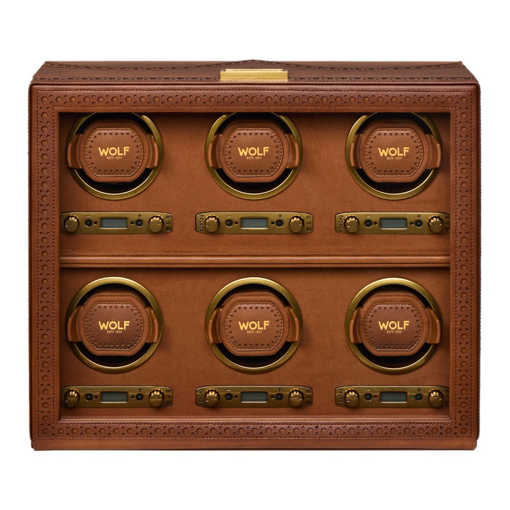 WOLF 1834 Brogue 6 Piece Watch Winder - Burnished Brown - view 6