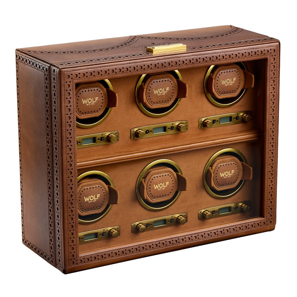 WOLF 1834 Brogue 6 Piece Watch Winder - Burnished Brown