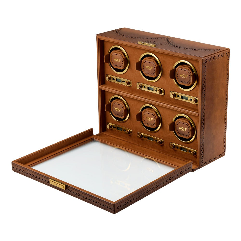 WOLF 1834 Brogue 6 Piece Watch Winder - Burnished Brown - view 2