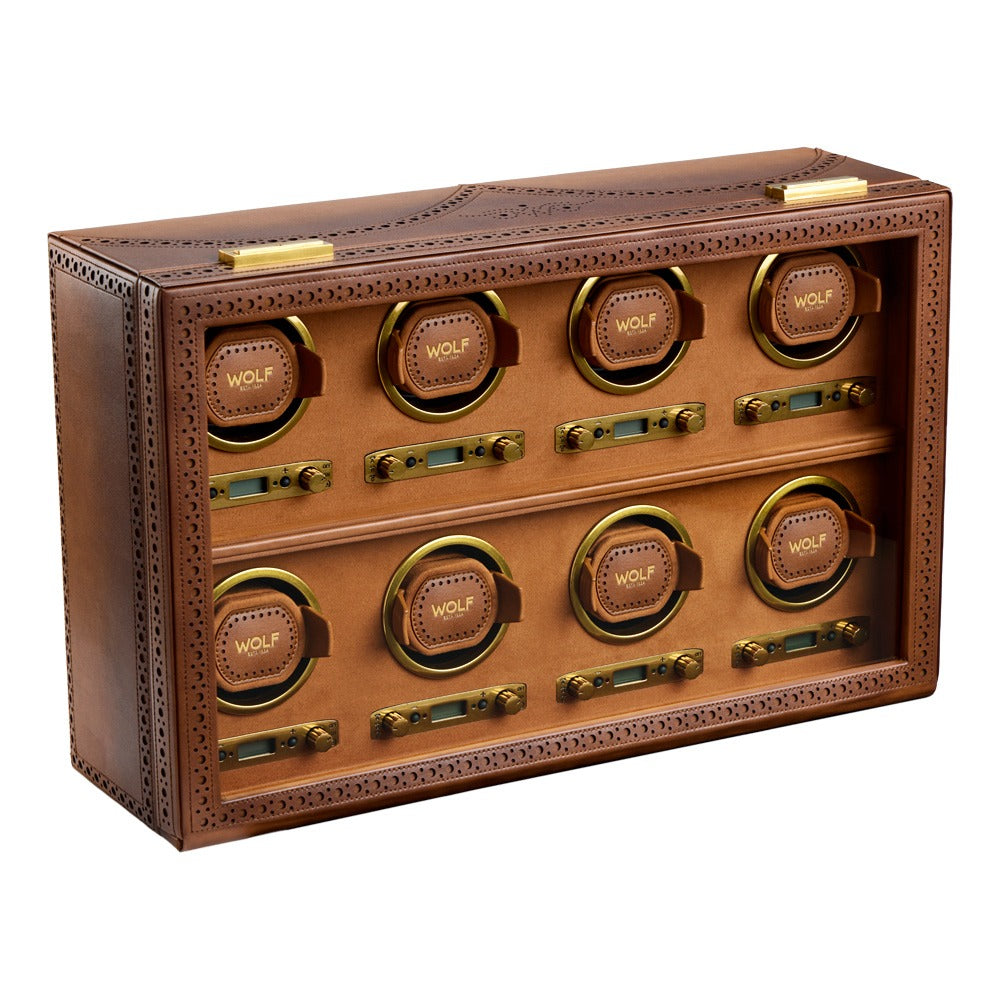 WOLF 1834 Brogue 8 Piece Watch Winder - Burnished Brown