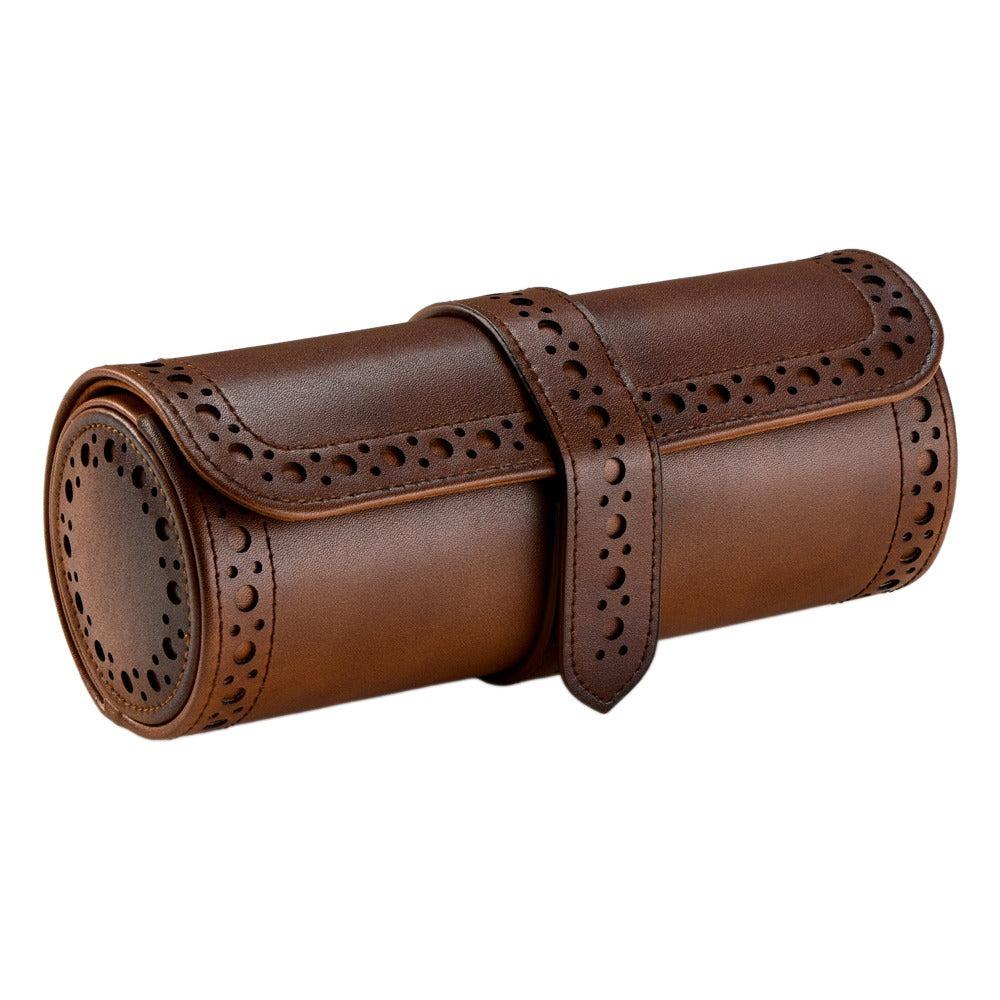 WOLF 1834 Brogue Triple Watch Roll - Burnished Brown