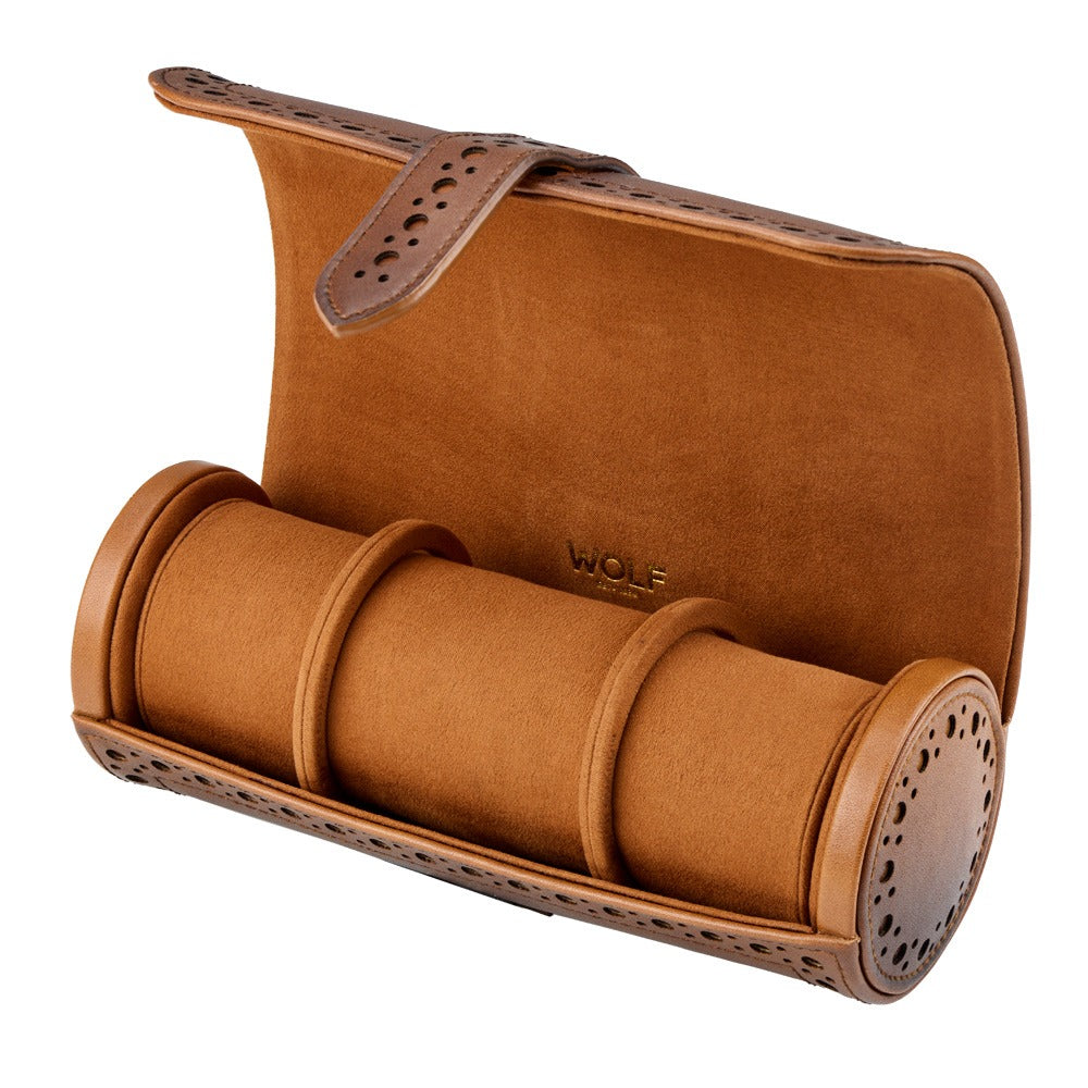 WOLF 1834 Brogue Triple Watch Roll - Burnished Brown - view 2