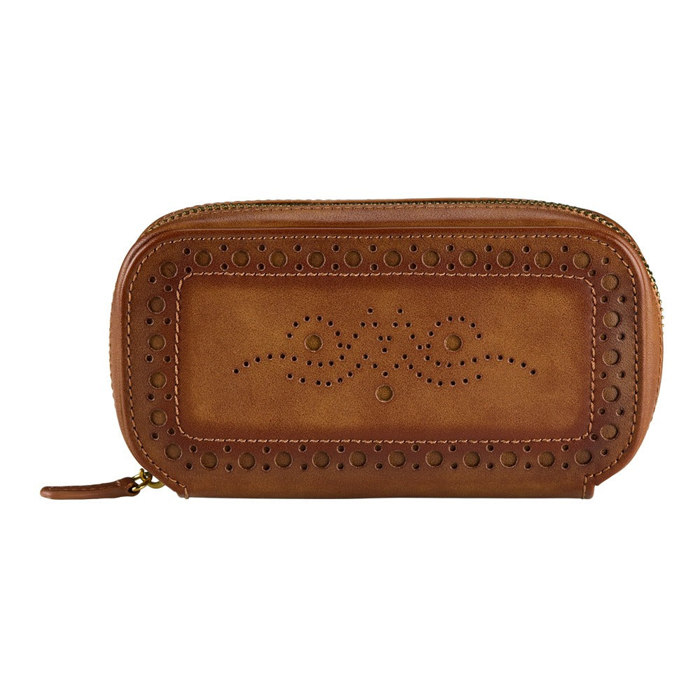 WOLF 1834 Brogue 2 Piece Watch Zip Case - Burnished Brown
