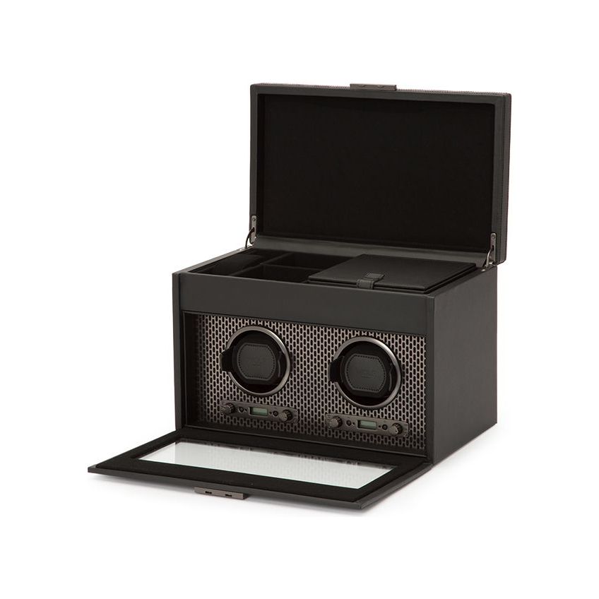 WOLF - Axis Double Watch Winder With Storage, Powder Coat