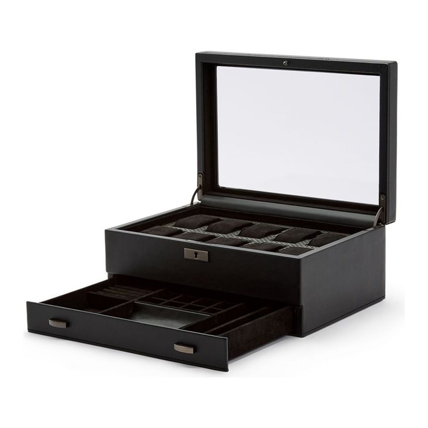 WOLF - Axis 10 Piece Watch Box With Drawer, Powder Coat