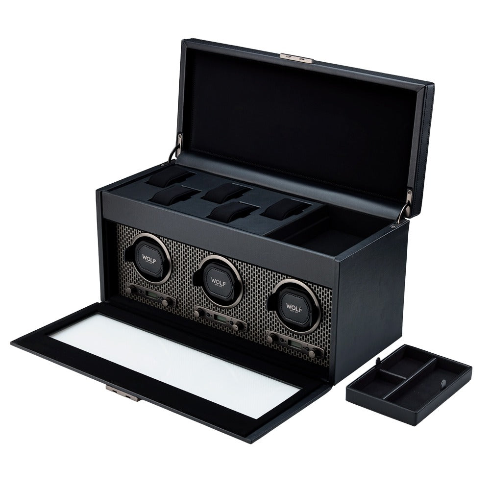 WOLF 1834 - Axis Triple Watch Winder With Storage - Powder Coat