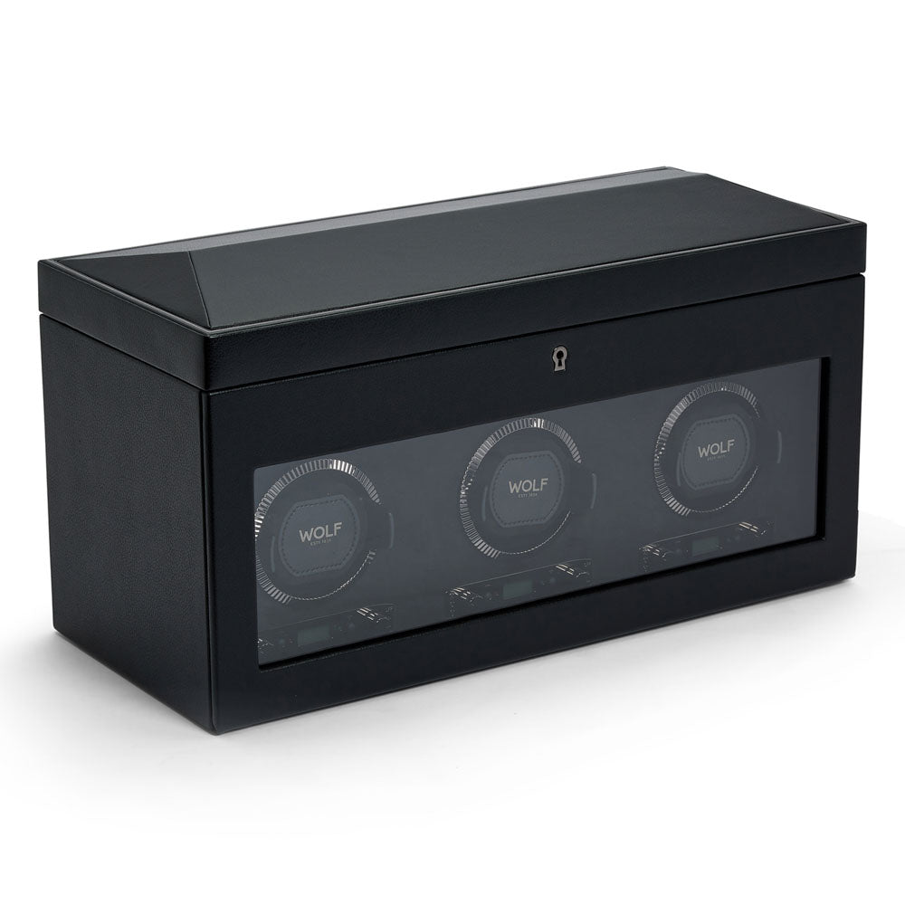WOLF 1834 - British Racing Triple Watch Winder with Storage - Black