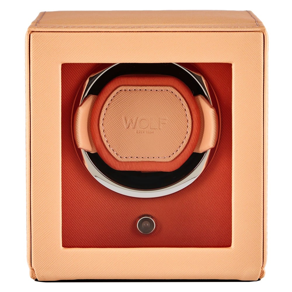WOLF 1834 - Cub Seltzer Single Watch Winder with Cover - Peach/Orange