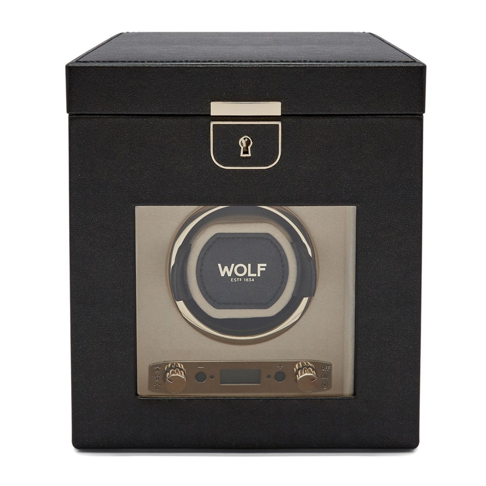 WOLF 1834 - Palermo Single Watch Winder with Jewelry Storage - Black Anthracite