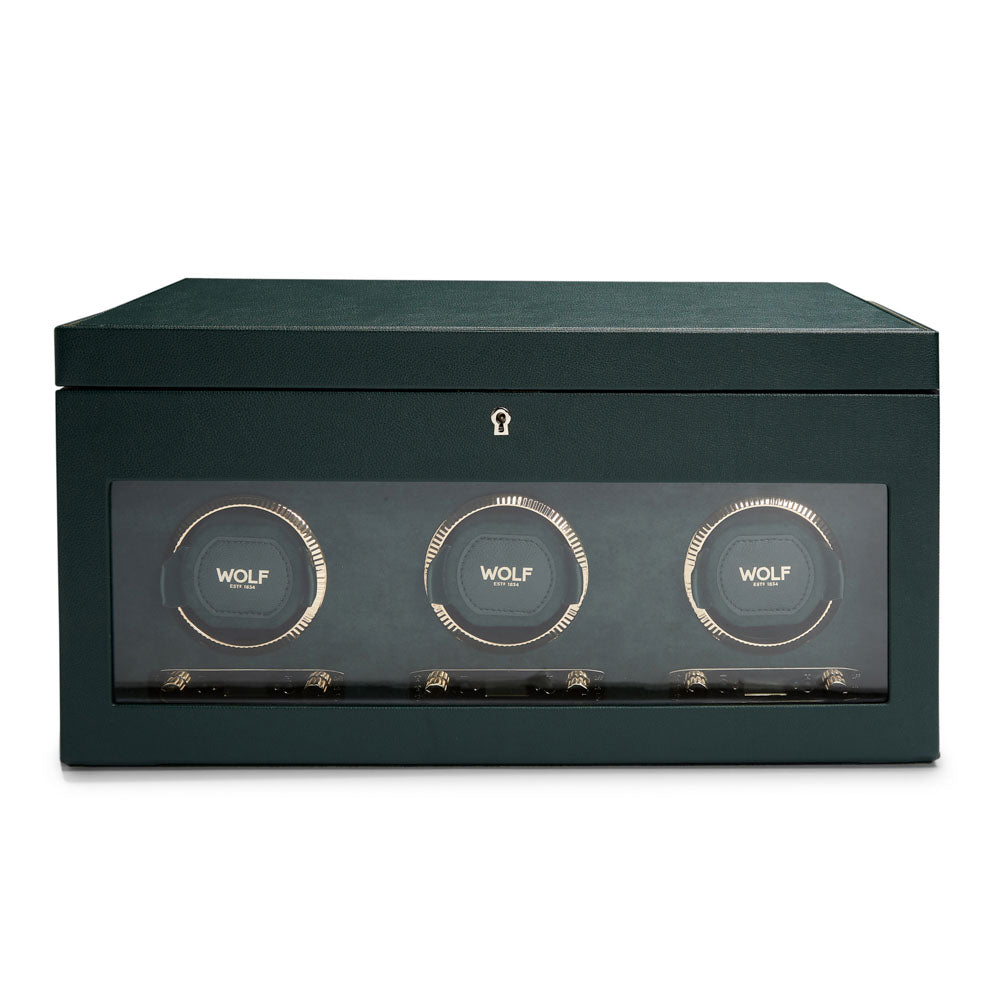 WOLF 1834 - British Racing Triple Watch Winder with Storage - Green