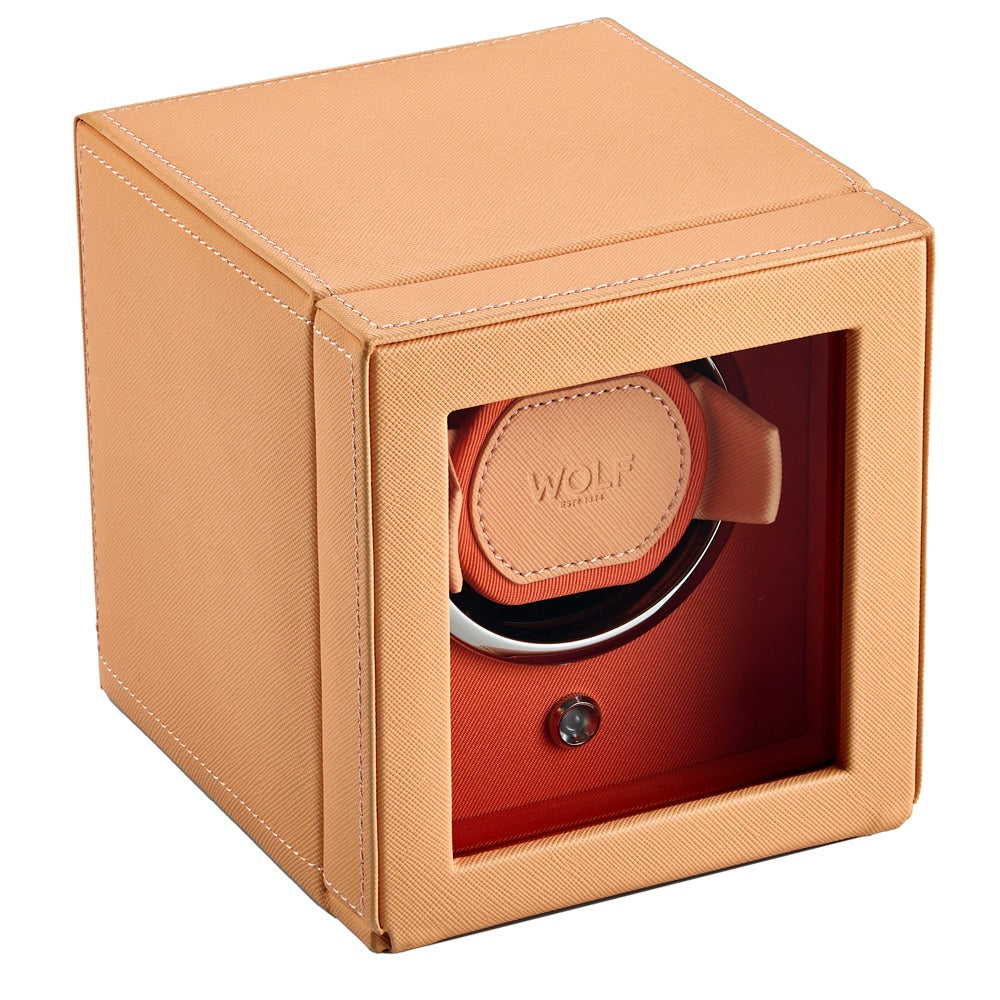 WOLF 1834 - Cub Seltzer Single Watch Winder with Cover - Peach/Orange