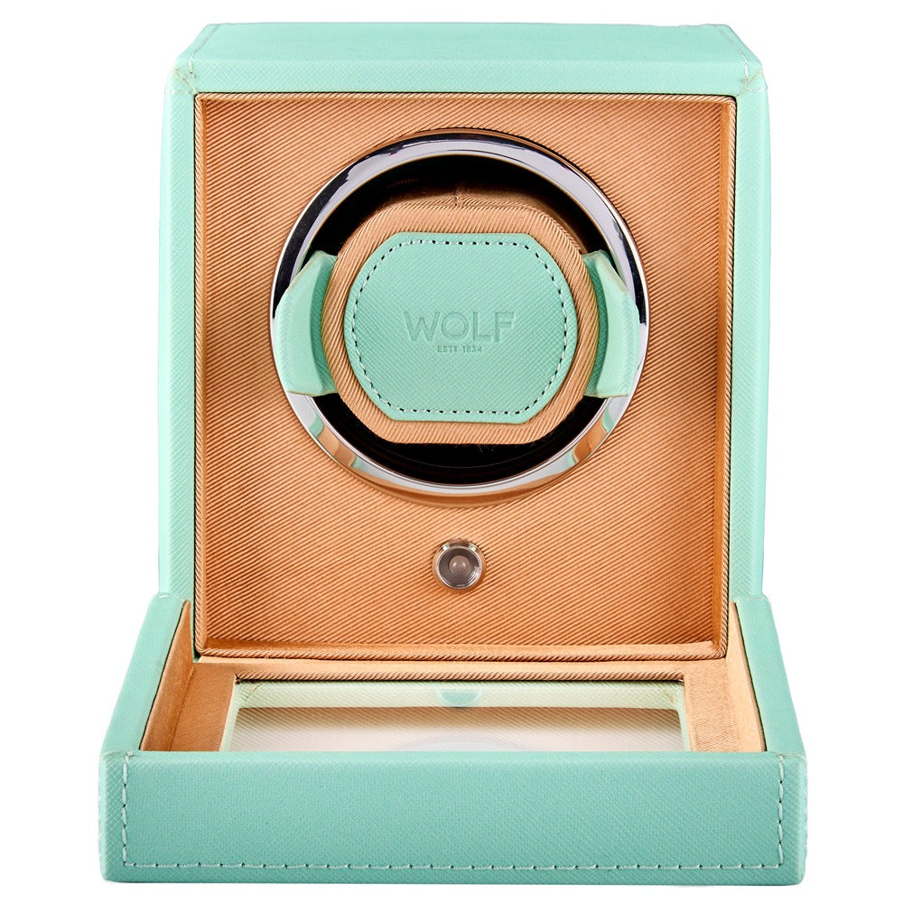 WOLF 1834 - Cub Seltzer Single Watch Winder with Cover - Mint/Peach