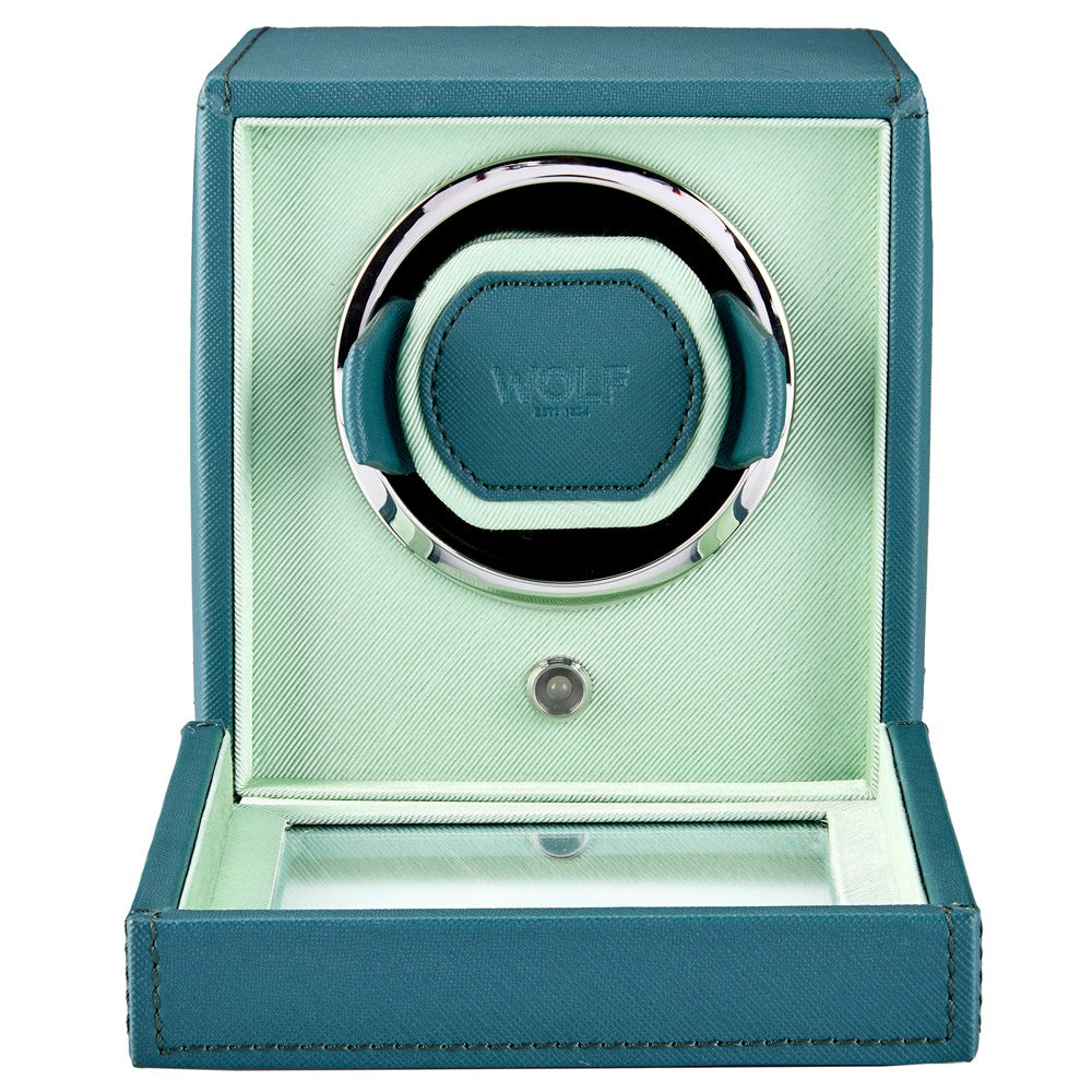 WOLF 1834 - Cub Seltzer Single Watch Winder with Cover - Teal/Mint