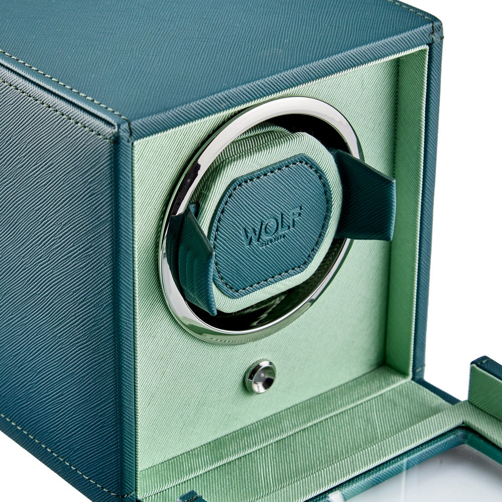 WOLF 1834 - Cub Seltzer Single Watch Winder with Cover - Teal/Mint