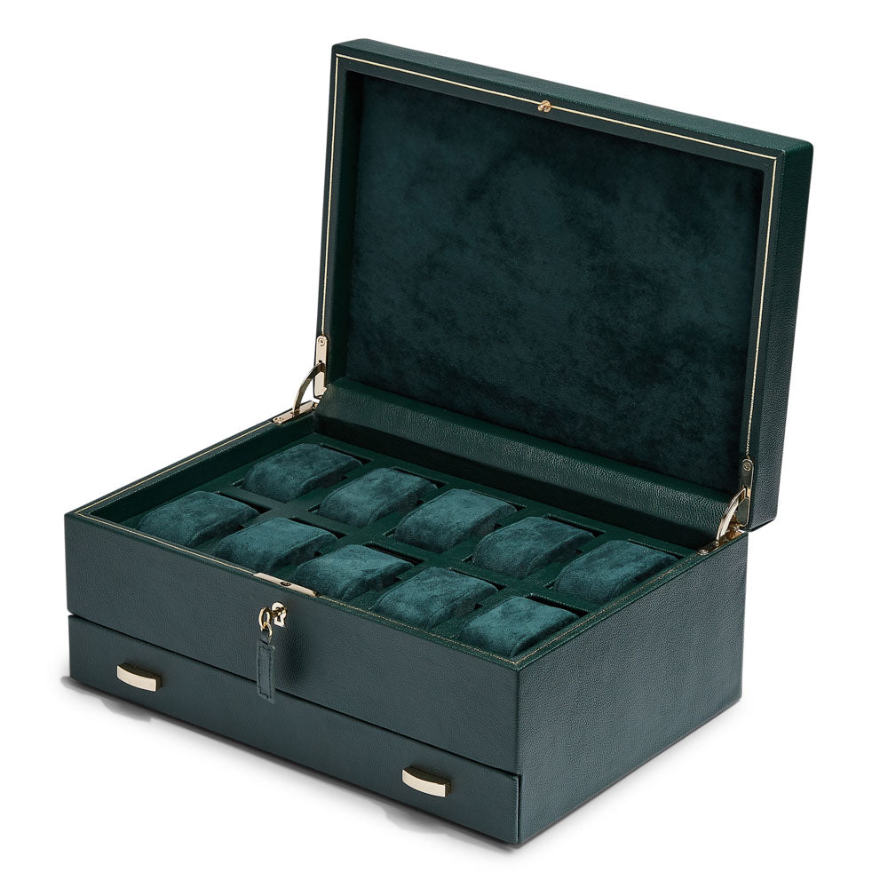 WOLF 1834 - British Racing 10 Piece Watch Box with Storage - Green