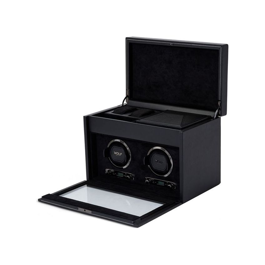 WOLF - British Racing Double Watch Winder With Storage, Black