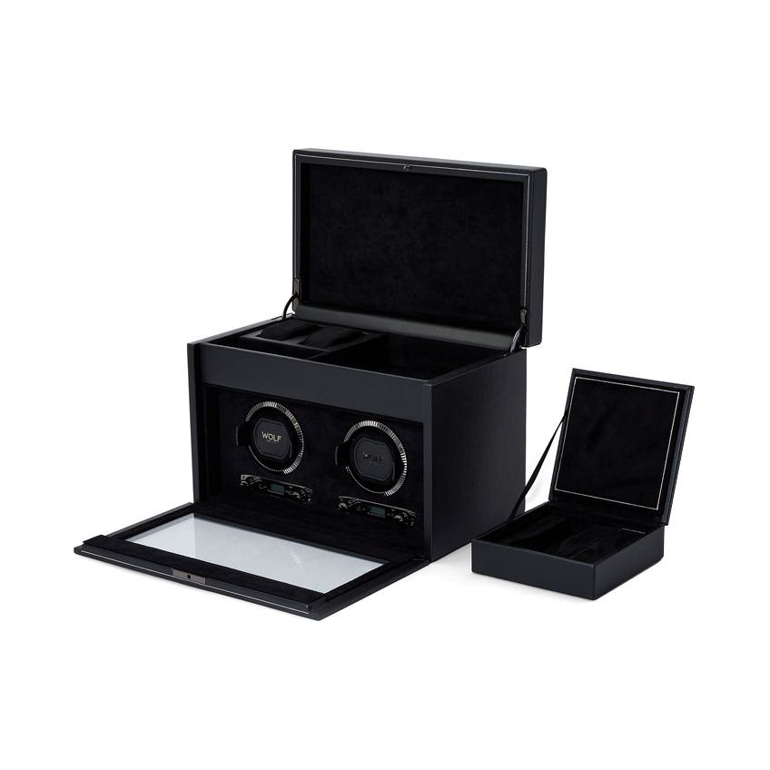 WOLF - British Racing Double Watch Winder With Storage, Black