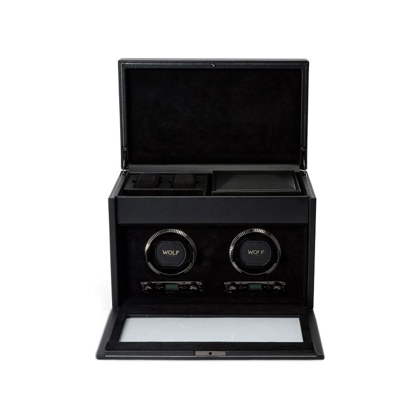 WOLF - British Racing Double Watch Winder With Storage, Black