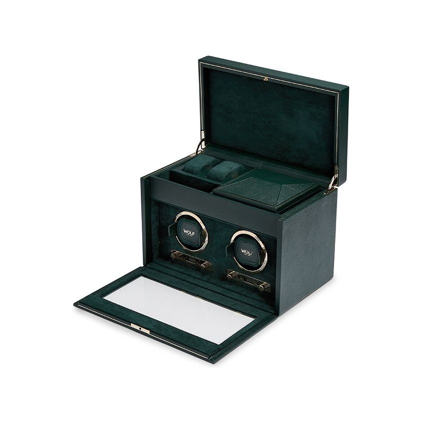 WOLF - British Racing Double Watch Winder With Storage, Green