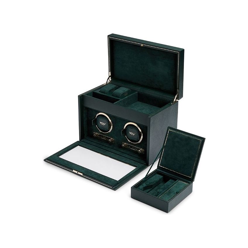 WOLF - British Racing Double Watch Winder With Storage, Green