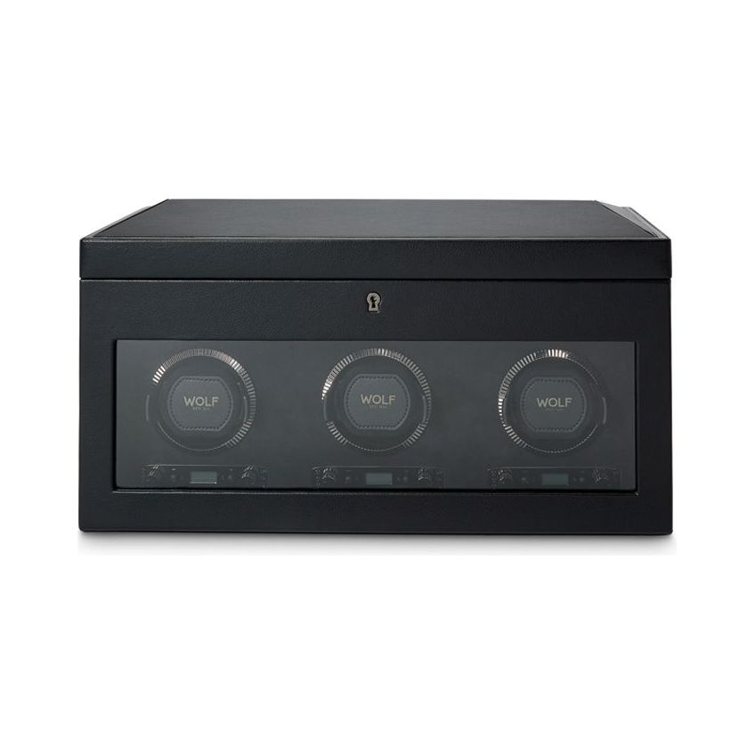 WOLF - British Racing Triple Watch Winder With Storage, Black