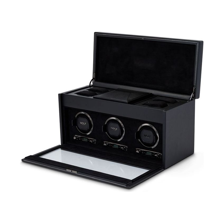 WOLF - British Racing Triple Watch Winder With Storage, Black