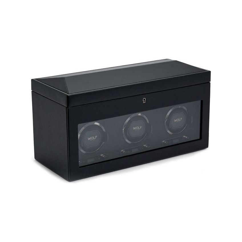 WOLF - British Racing Triple Watch Winder With Storage, Black