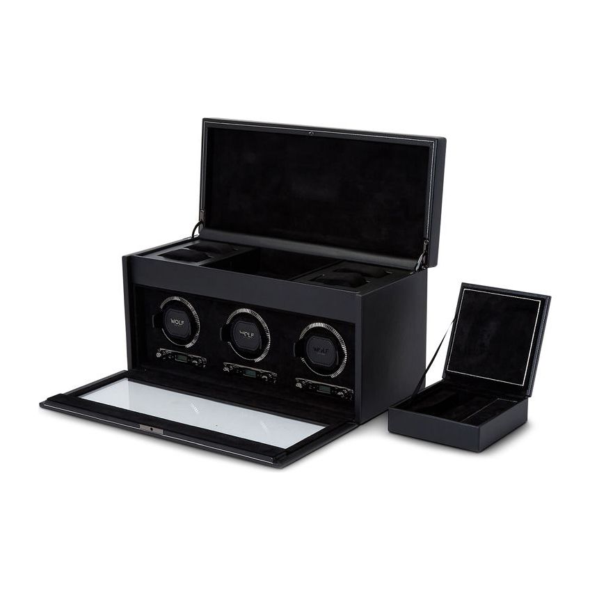 WOLF - British Racing Triple Watch Winder With Storage, Black