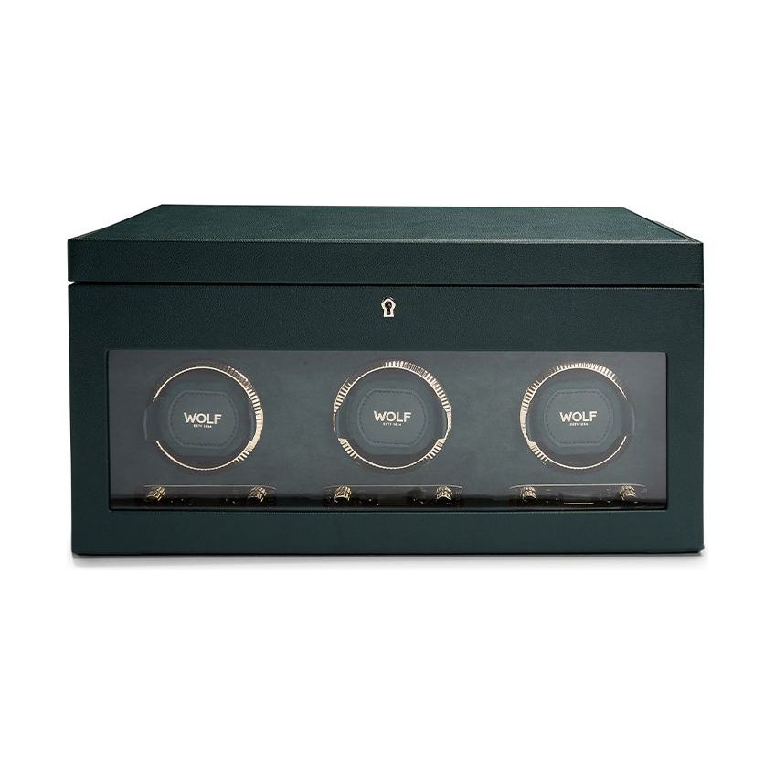 WOLF - British Racing Triple Watch Winder With Storage, Green