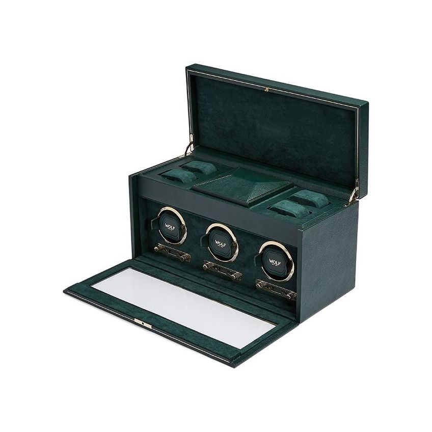 WOLF - British Racing Triple Watch Winder With Storage, Green