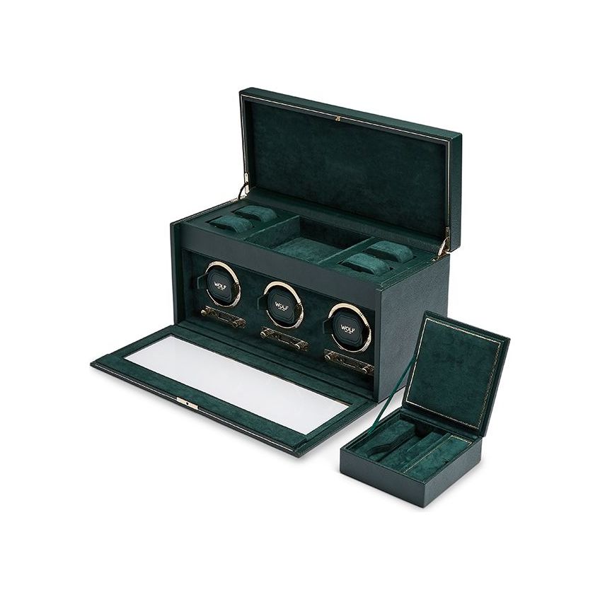 WOLF - British Racing Triple Watch Winder With Storage, Green