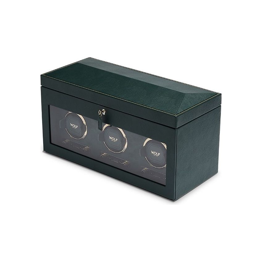 WOLF - British Racing Triple Watch Winder With Storage, Green