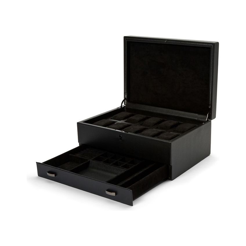 WOLF - British Racing 10 Piece Watch Box With Storage, Black