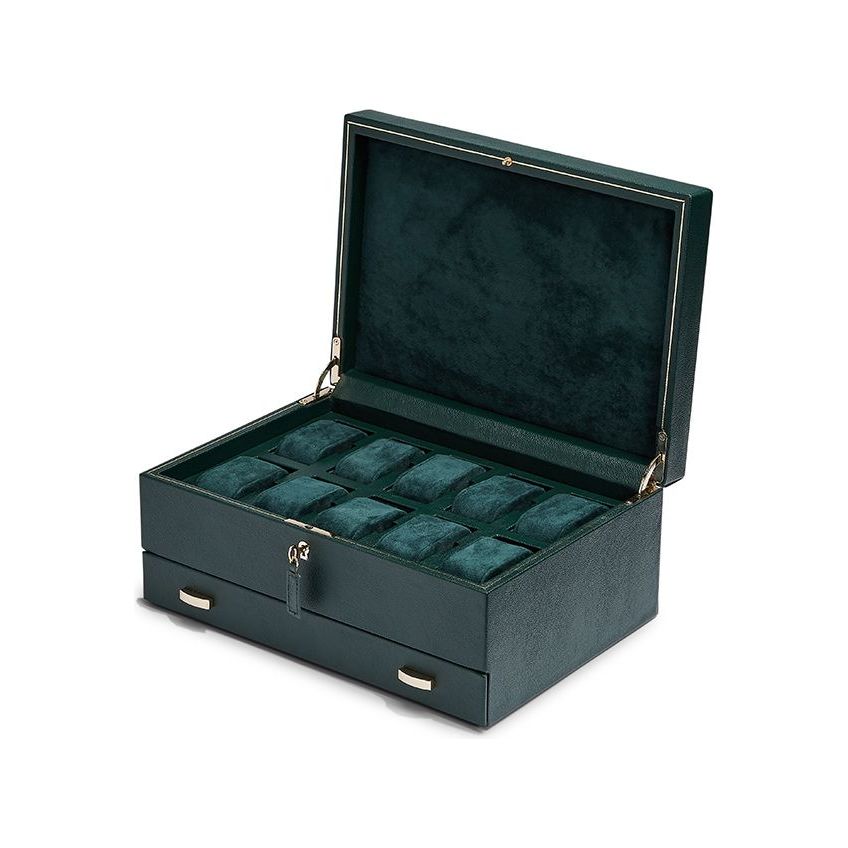 WOLF - British Racing 10 Piece Watch Box With Storage, Green