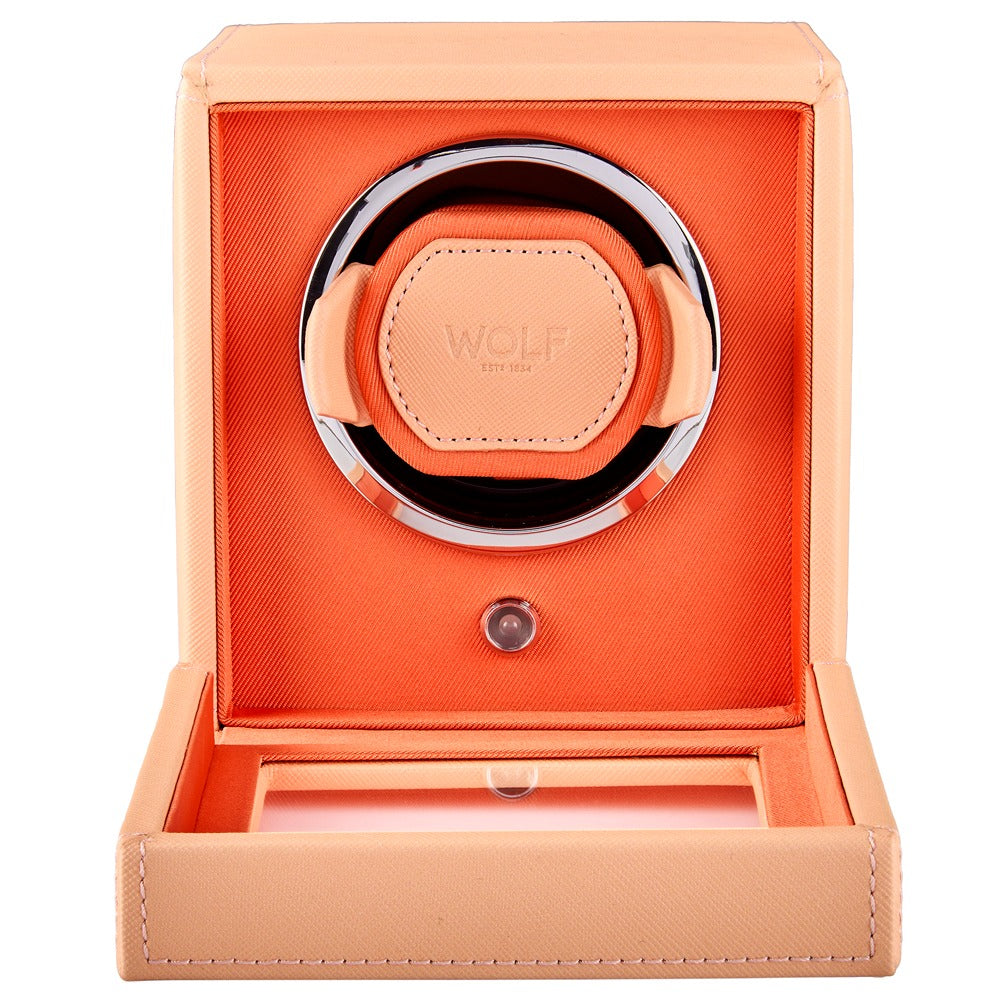 WOLF 1834 - Cub Seltzer Single Watch Winder with Cover - Peach/Orange