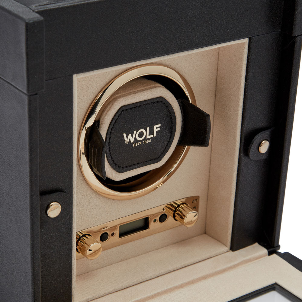WOLF 1834 - Palermo Single Watch Winder with Jewelry Storage - Black Anthracite