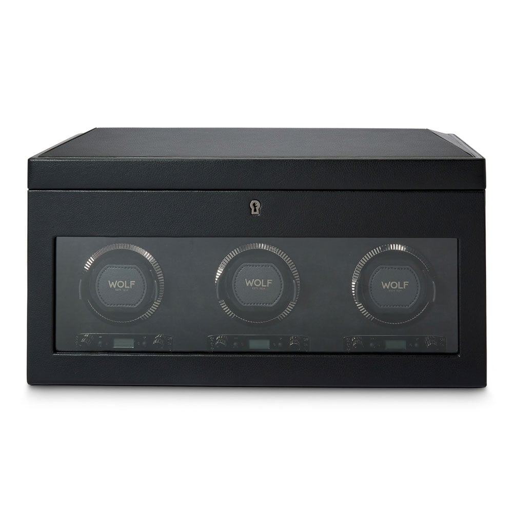 WOLF 1834 - British Racing Triple Watch Winder with Storage - Black