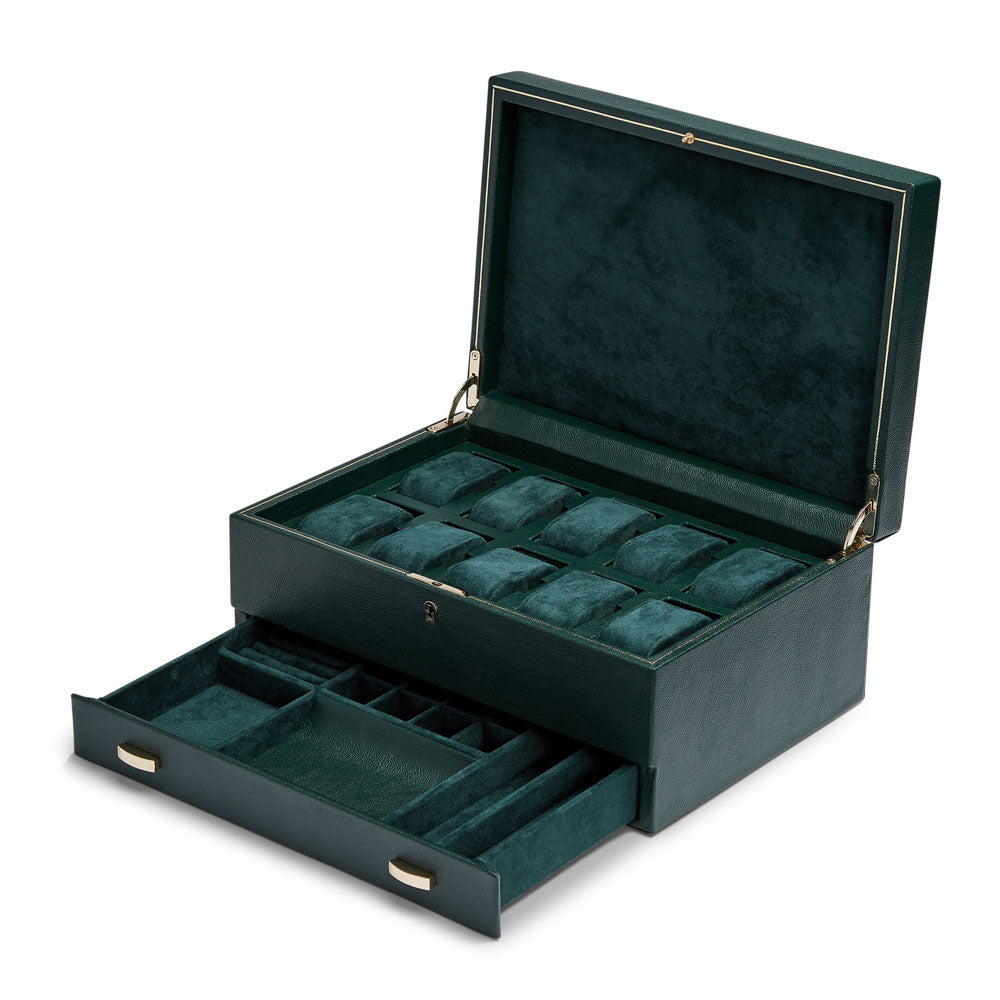 WOLF 1834 - British Racing 10 Piece Watch Box with Storage - Green